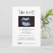 Modern simple twin photo tan brown two cute birth aankondiging (Staand voorkant)