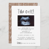 Modern simple twin photo tan brown two cute birth aankondiging (Voorkant / Achterkant)