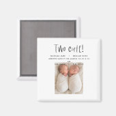 Modern simple twin photo tan brown two cute birth magneet (Voorkant / Achterkant)