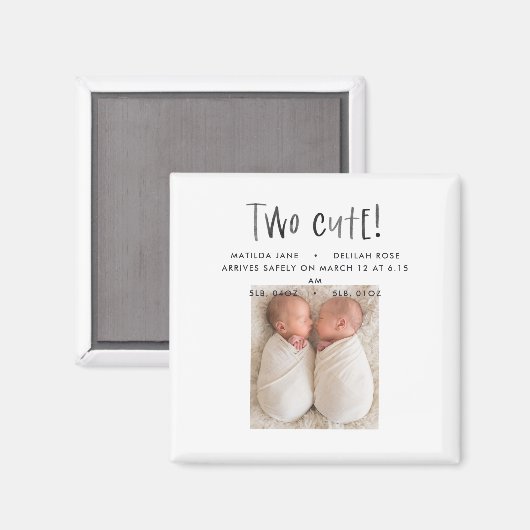 Modern simple twin photo tan brown two cute birth magneet (Voorkant / Achterkant)