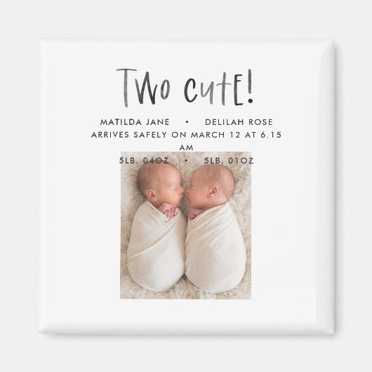 Modern simple twin photo tan brown two cute birth magneet (Voorkant)