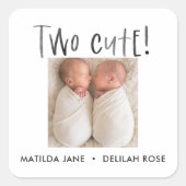 Modern simple twin photo two cute birth vierkante sticker (Voorkant)