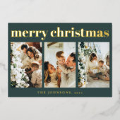 Modern Simple Typography Photo Green Christmas Folie Feestdagenkaart (Voorkant)