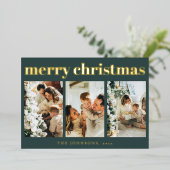 Modern Simple Typography Photo Green Christmas Folie Feestdagenkaart (Staand Voorkant)