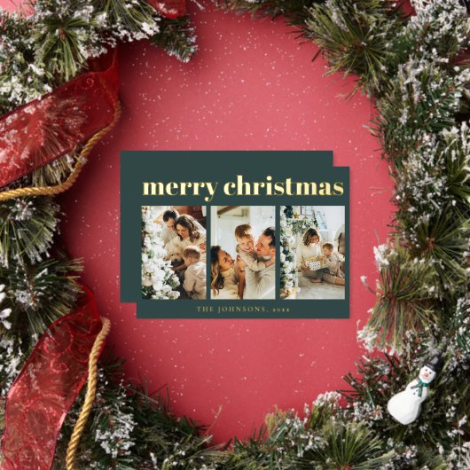 Modern Simple Typography Photo Green Christmas Folie Feestdagenkaart (Insitu)