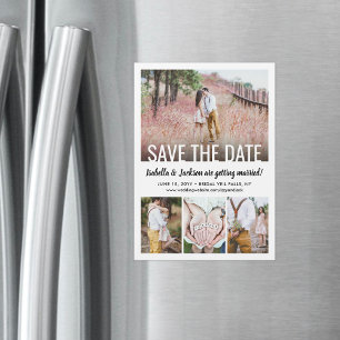 Modern Simple Vier Photo Wedding Save the Date Magnetische Uitnodiging
