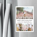 Modern Simple Vier Photo Wedding Save the Date Magnetische Uitnodiging<br><div class="desc">Kondig het vreugdevolle nieuws van uw verloving en aankomende bruiloft aan met een unieke aangepaste foto om de datummagneten op te slaan. De 4 afbeeldingen en alle bewoordingen op deze sjabloon zijn eenvoudig te personaliseren, inclusief witte tekst overlay die kan worden gewijzigd in "Save Our Date." De magnetische achterkant maakt...</div>