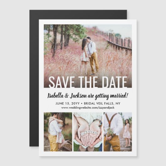Modern Simple Vier Photo Wedding Save the Date Magnetische Uitnodiging (Voorkant / Achterkant)