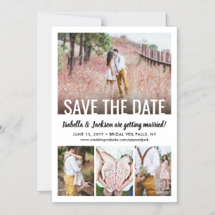 Modern Simple Vier Photo Wedding Save the Date Magnetische Uitnodiging