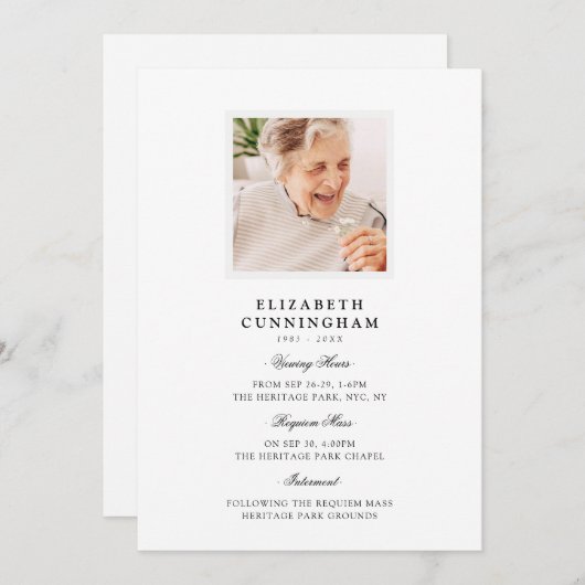 Modern Simple Viewing, Requiem, Interment Funeral Kaart (Voorkant / Achterkant)