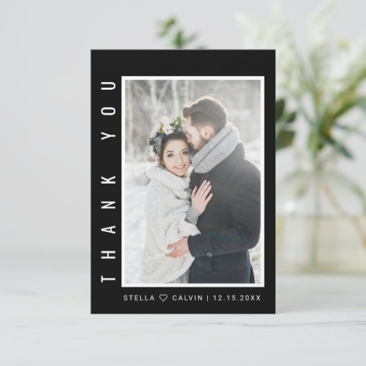 Modern Simple Wedding Black Bedankkaart (Staand voorkant)