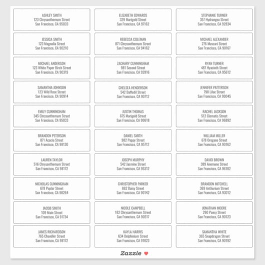 Modern + Simple Wedding Guest Names Adres Sticker (Vel)
