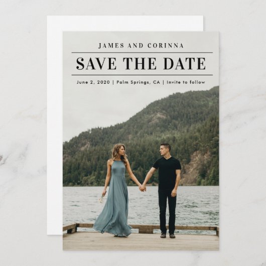 Modern Simple Wedding Photo Save The Date (Voorkant / Achterkant)
