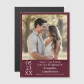 Modern Simple Wedding Save the Date Photo Burgundy Magnetische Uitnodiging (Voorkant / Achterkant)