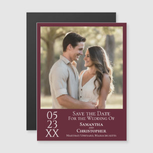 Modern Simple Wedding Save the Date Photo Burgundy Magnetische Uitnodiging