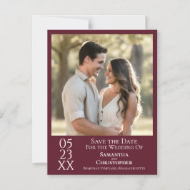 Modern Simple Wedding Save the Date Photo Burgundy Magnetische Uitnodiging