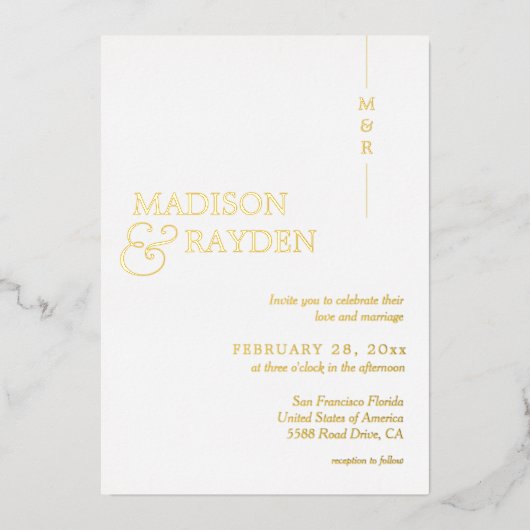 Modern Simple White Gold Monogram Photo Weddenscha Folie Uitnodiging (Voorkant)