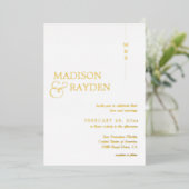 Modern Simple White Gold Monogram Photo Weddenscha Folie Uitnodiging (Staand Voorkant)