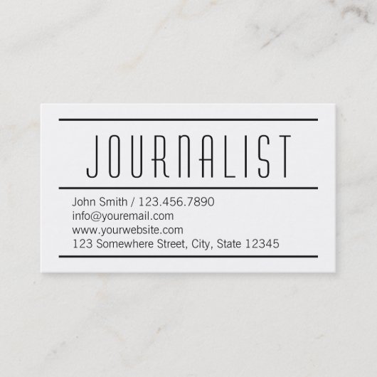 Modern Simple White Journalist Visitekaartje (Voorkant)