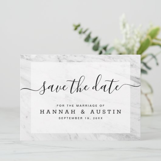 Modern Simple White Marble Elegant Wedding Save The Date (Staand voorkant)