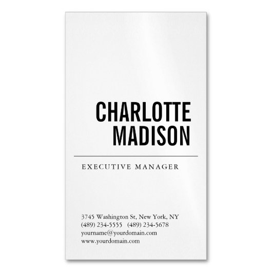 Modern Simple White Trendy Minimalist Plain Magnetisch Visitekaartje (Voorkant Verticaal)