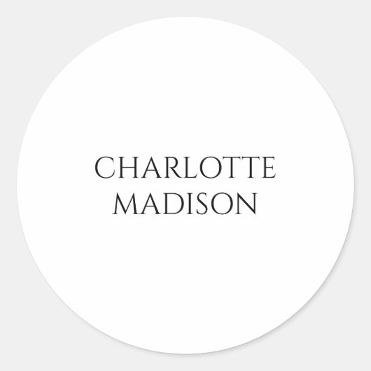 Modern Simple White Trendy Minimalist Plain Name Ronde Sticker (Voorkant)