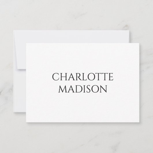 Modern Simple White Trendy Minimalist Plain Name RSVP Kaartje (Voorkant)