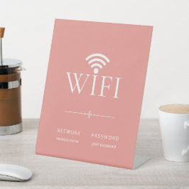 Modern Simple WiFi Network Password Sign Peach Reclamebord Met Voetstuk