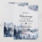 Modern Simple Winter Blue & White Forest Invitatio Kaart (Voorkant / Achterkant)