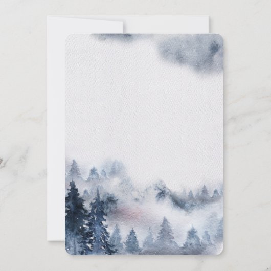 Modern Simple Winter Blue & White Forest Invitatio Kaart (Achterkant)