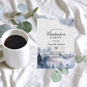 Modern Simple Winter Blue & White Forest Invitatio Kaart
