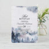 Modern Simple Winter Blue & White Forest Invitatio Kaart (Staand voorkant)