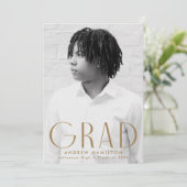 Modern Simpliciity Brass Photo Afstuderen Aankondiging (Staand voorkant)