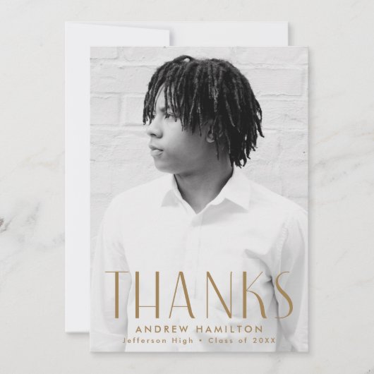 Modern Simpliciity Brass Photo Afstuderen Bedankkaart (Voorkant)