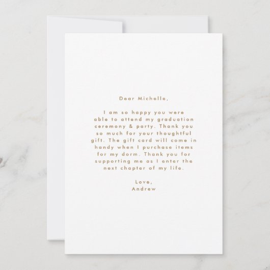 Modern Simpliciity Brass Photo Afstuderen Bedankkaart (Achterkant)