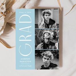 Modern Simpliciity Sky Blue 3 Photo Afstuderen Aankondiging