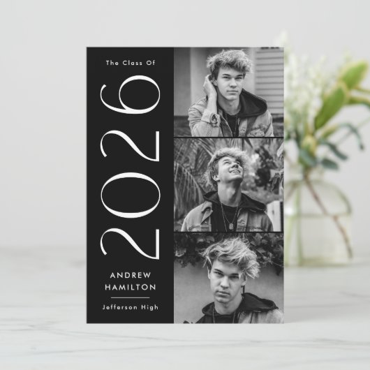 Modern Simplicity Black 3 Foto 2025 Afstuderen Aankondiging (Staand voorkant)