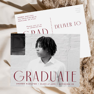 Modern Simplicity Burgundy Photo Graduation Party Uitnodiging Briefkaart