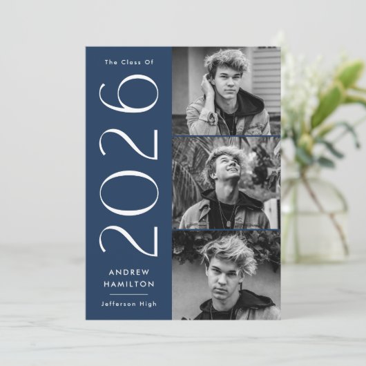 Modern Simplicity Navy 3 Foto 2025 Afstuderen Aankondiging (Staand voorkant)
