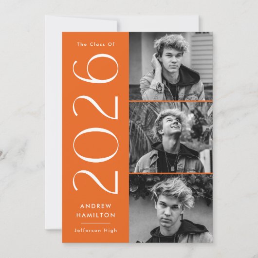 Modern Simplicity Sinaasappel 3 Foto 2025 Afstuder Aankondiging (Voorkant)