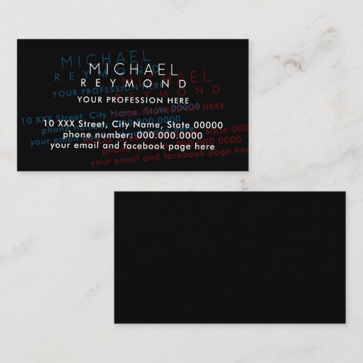 Modern Simuleren Afdrukfouten I overdrukken Visitekaartje (Voorkant / Achterkant)