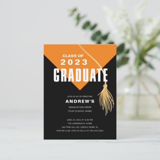 Modern Sinaasappel Afstudeerder Pet Briefkaart (Staand voorkant)