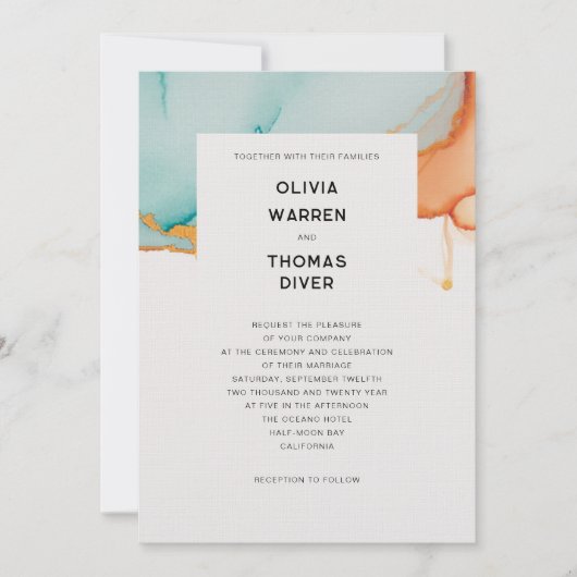 Modern Sinaasappel Blauwgroen Minimalistisch Goud  Kaart (Voorkant)