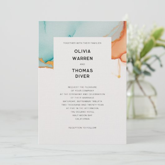 Modern Sinaasappel Blauwgroen Minimalistisch Goud  Kaart (Staand voorkant)