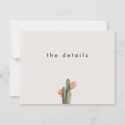 Modern Sinaasappel Bloemen Cactus Bruiloft Details Kaart (Achterkant)