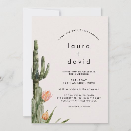 Modern Sinaasappel Bloemen Cactus Bruiloft Kaart (Voorkant)