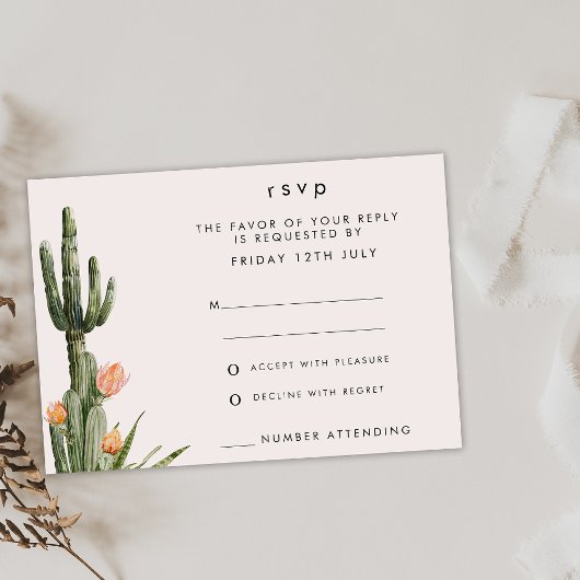 Modern Sinaasappel Bloemen Cactus Bruiloft RSVP Ka