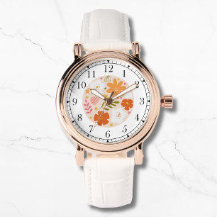 Modern Sinaasappel Bloemen Trendy Stijlvolle Chiqu Horloge
