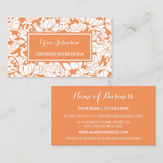 Modern Sinaasappel Bloemenkruid Gecertificeerd Est Visitekaartje (Voorkant / Achterkant)