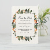 Modern Sinaasappel Bloemmotief | Rustiek Save The Date (Staand voorkant)
